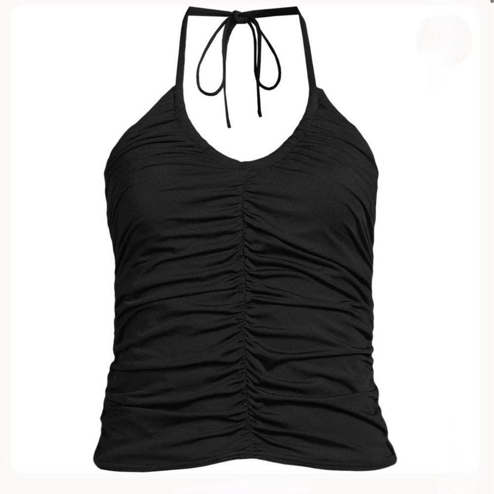 Lands' End Black Ruched Halter Tankini Swimsuit Top Size 10
